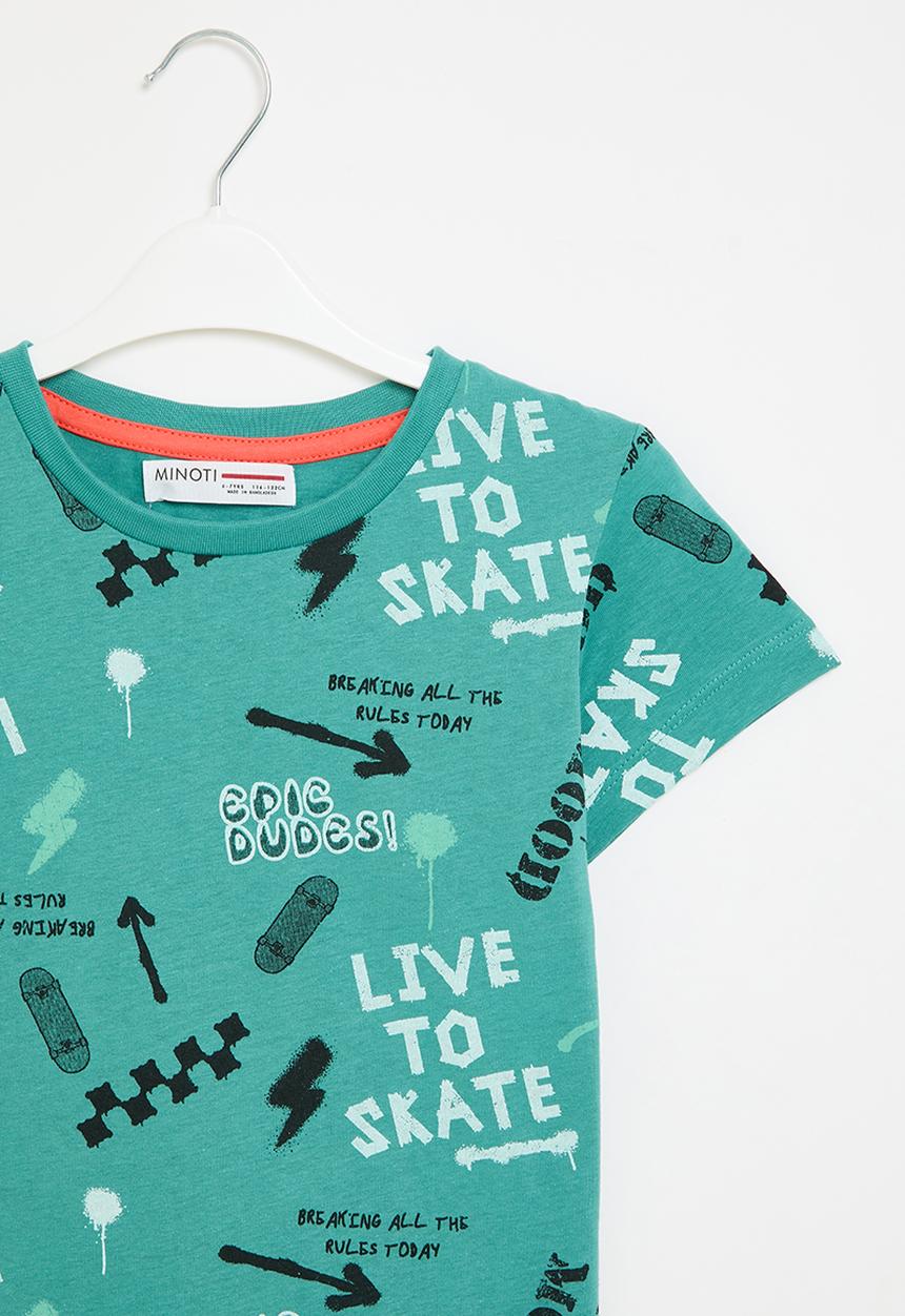 MINOTI - Boys green basic words aop crew tee - green 