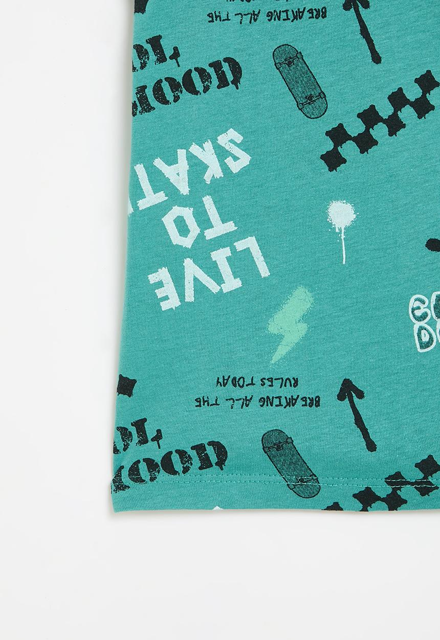 MINOTI - Boys green basic words aop crew tee - green 