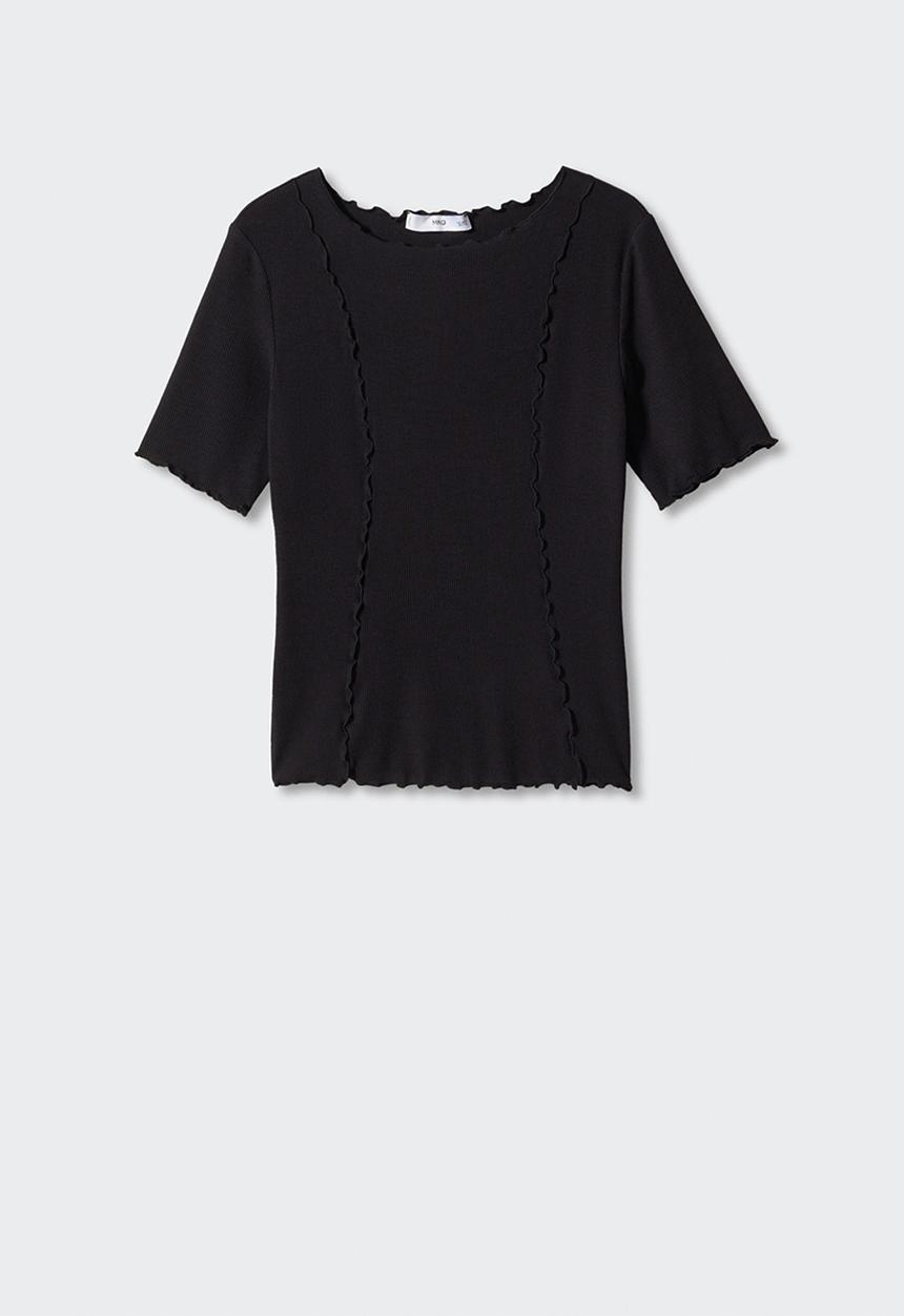 MANGO - T-shirt curli - black