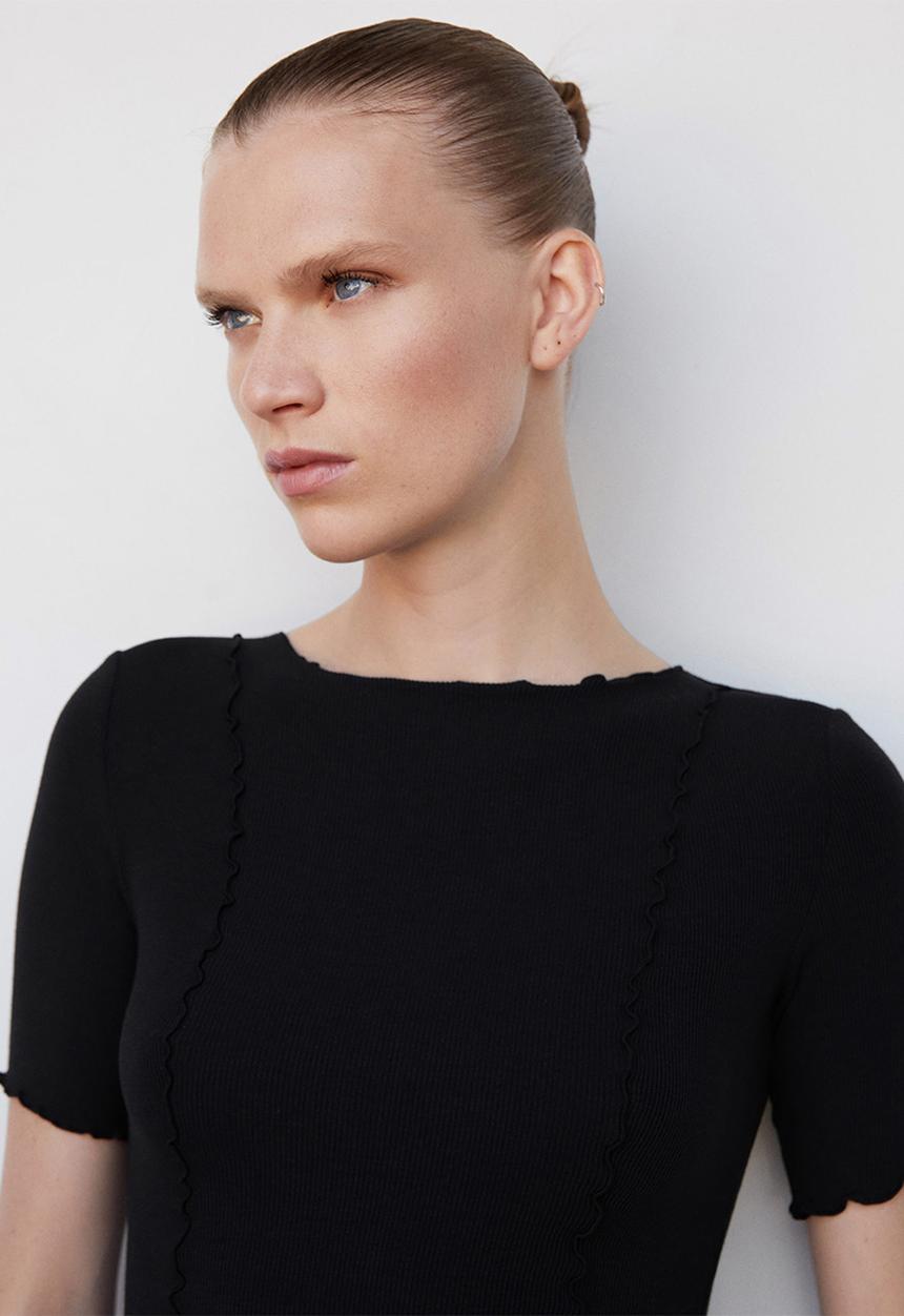 MANGO - T-shirt curli - black