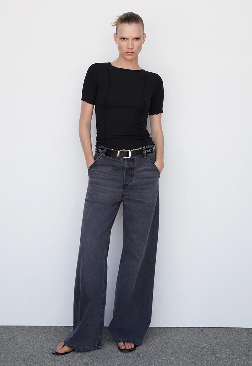MANGO - T-shirt curli - black