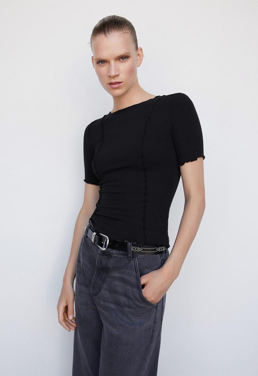 MANGO - T-shirt curli - black