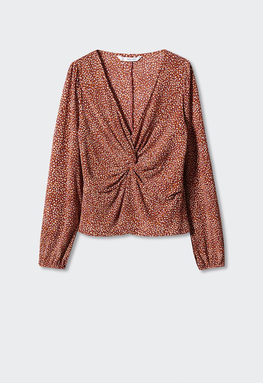 MANGO - Blouse pom - dark red