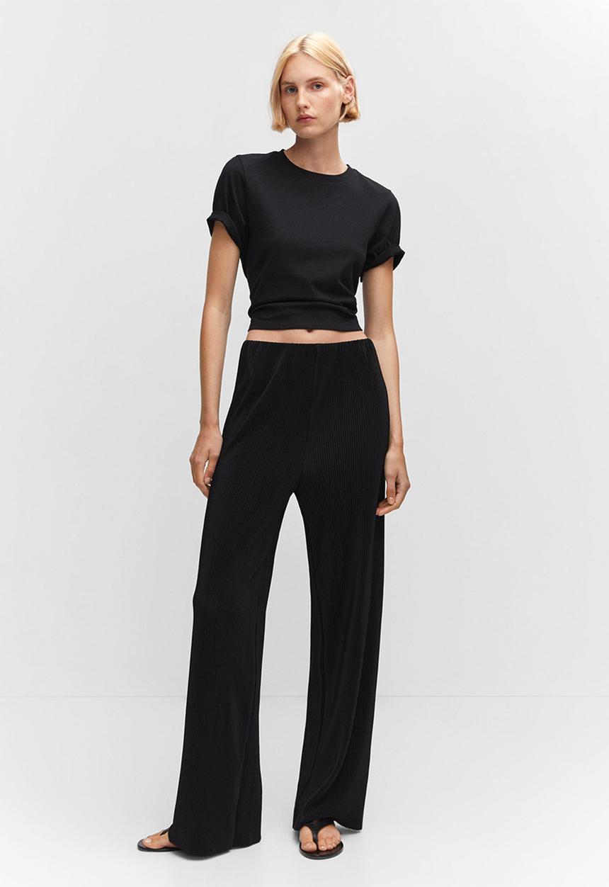 MANGO - Trousers plisat - black
