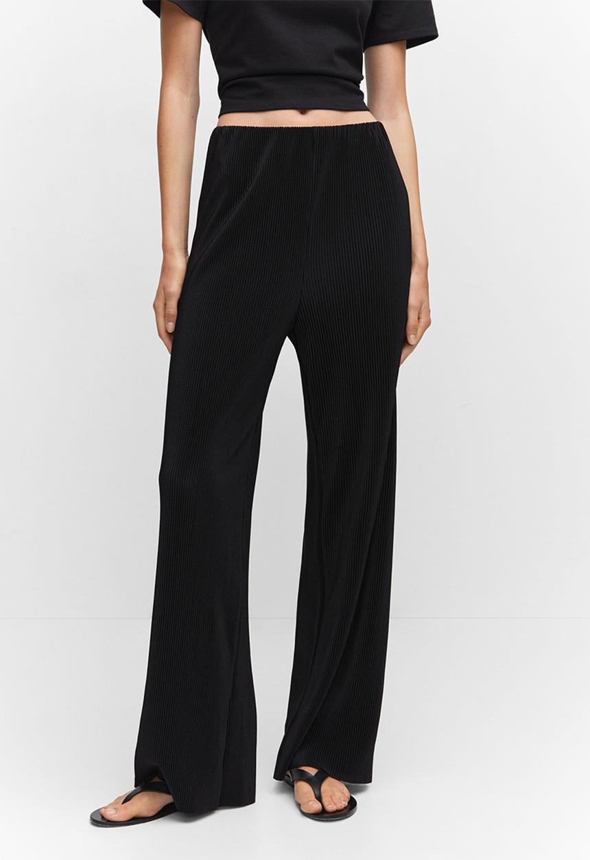 MANGO - Trousers plisat - black
