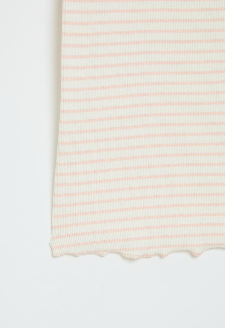 MINOTI - Girls cream pink stripe basic rib tee - cream pink