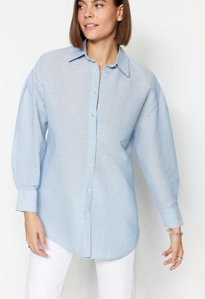 Trendyol - Oversized balloon sleeve shirt - blue