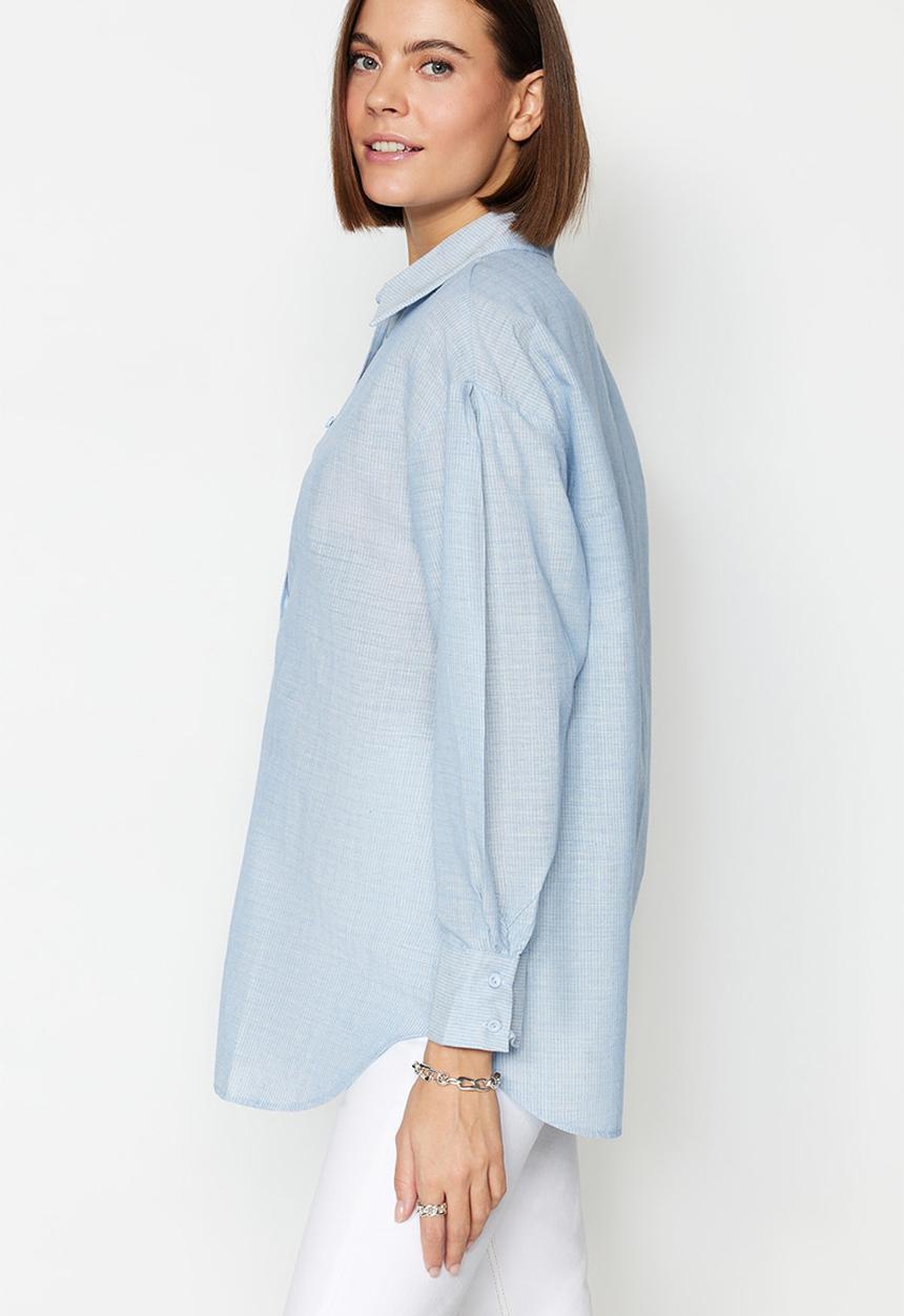 Trendyol - Oversized balloon sleeve shirt - blue