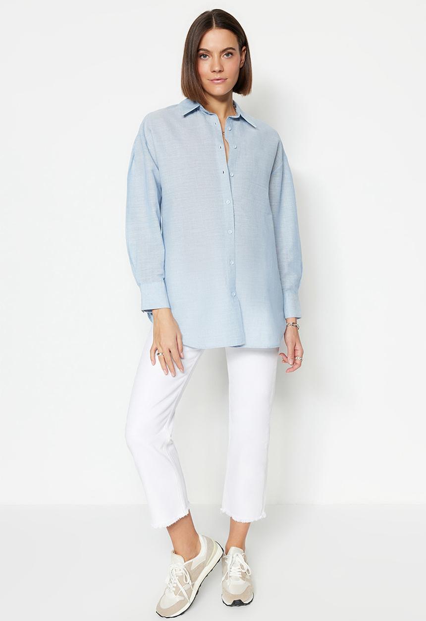 Trendyol - Oversized balloon sleeve shirt - blue