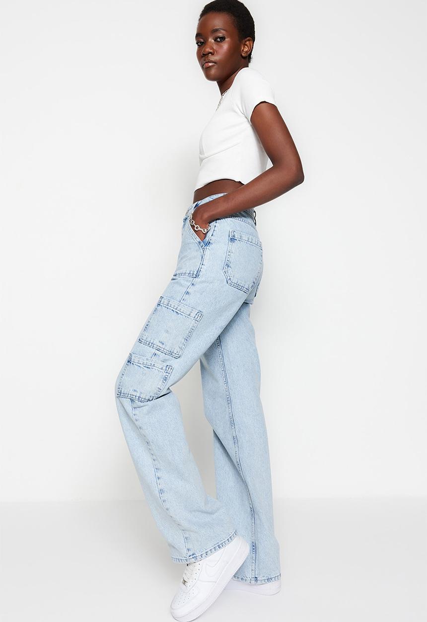 Trendyol - High rise cargo jeans - blue