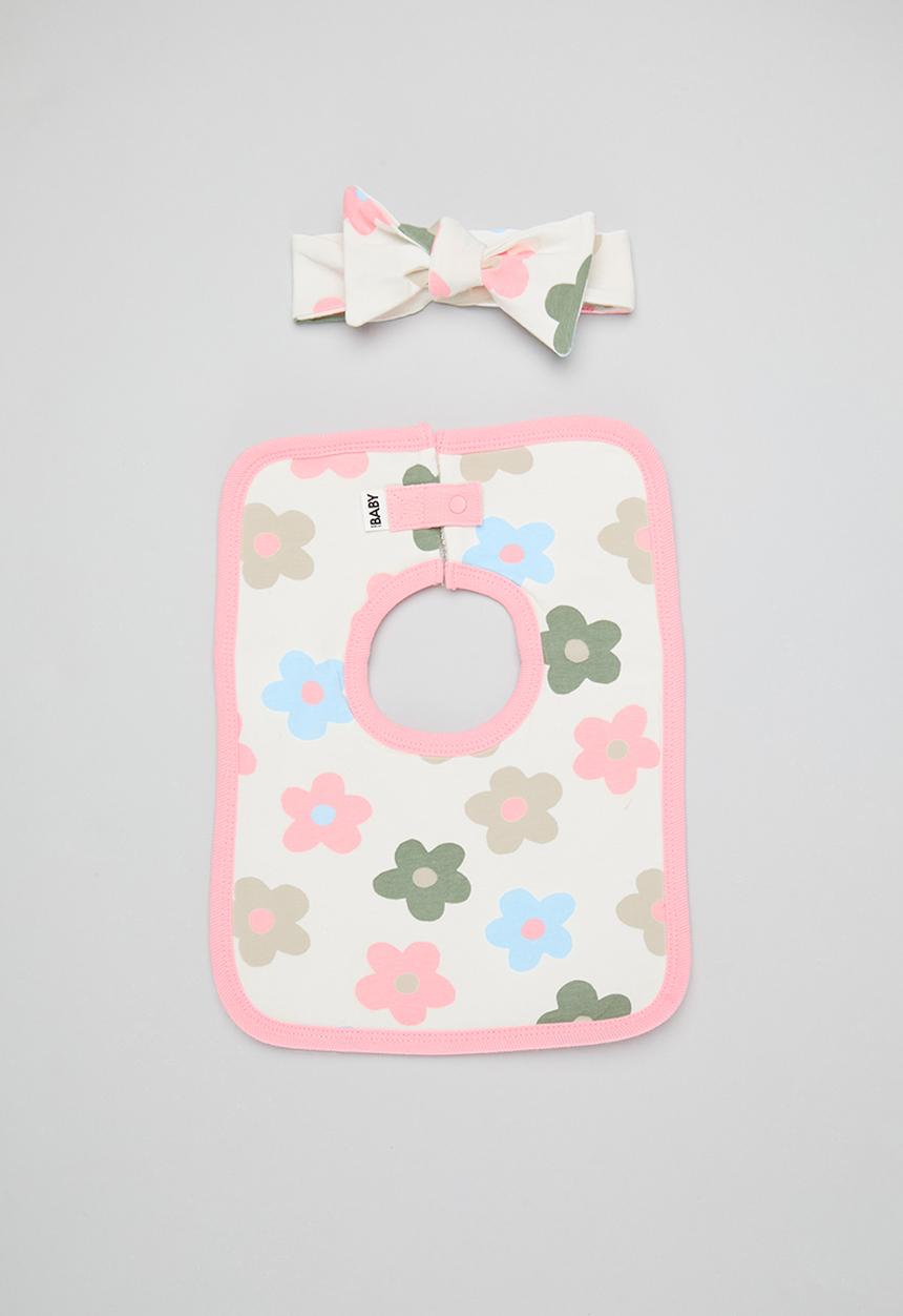Cotton On - The square bib & bow tie headband set - coral dreams/vanilla/blair multi floral