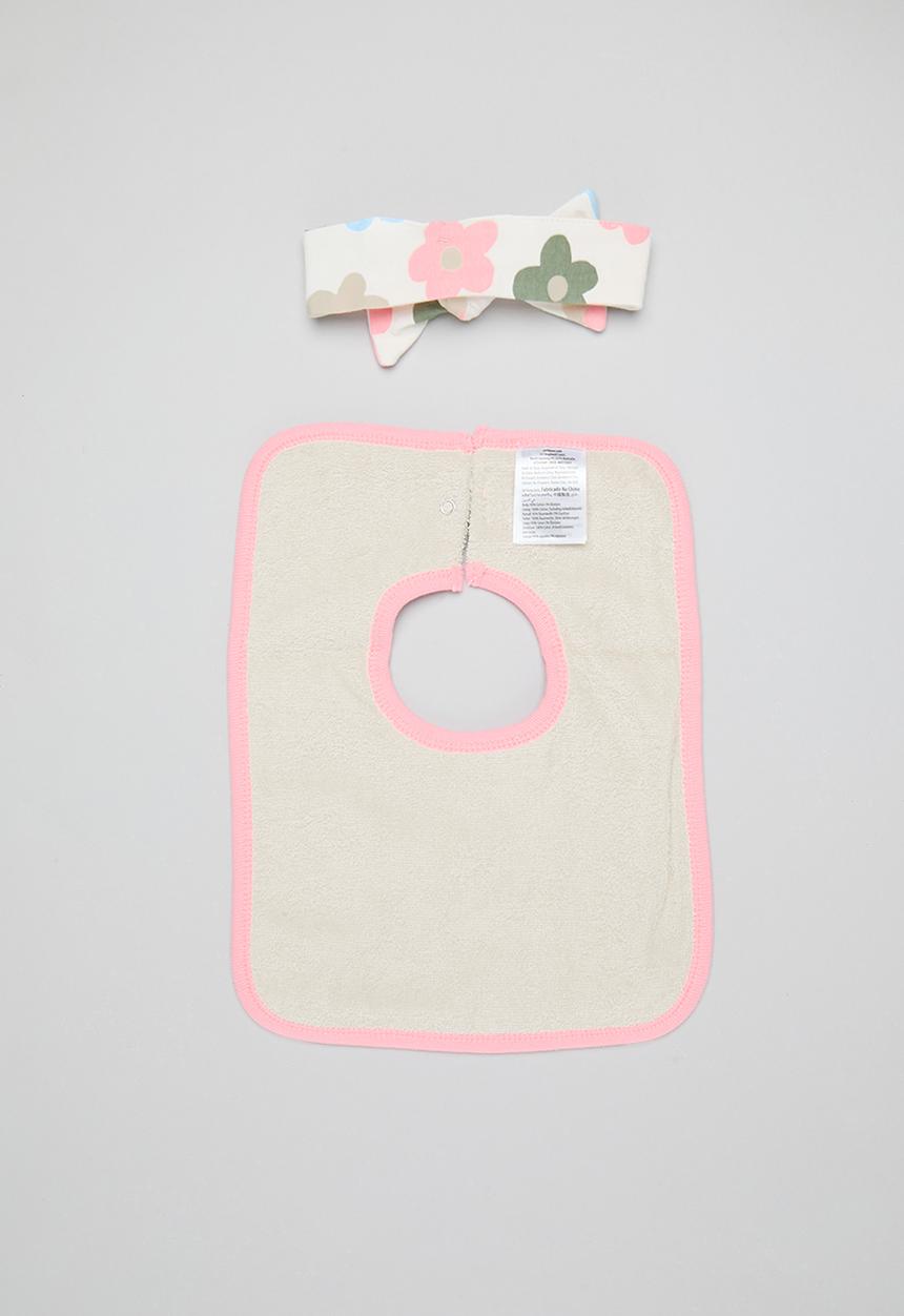 Cotton On - The square bib & bow tie headband set - coral dreams/vanilla/blair multi floral