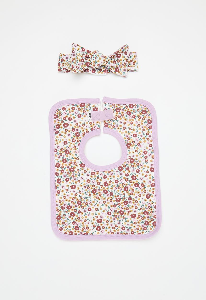 Cotton On - The square bib & bow tie headband set - vanilla / helena floral