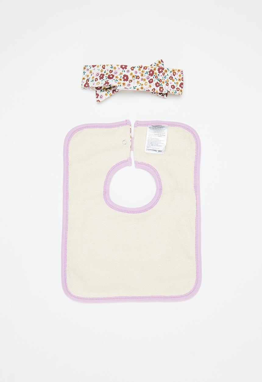 Cotton On - The square bib & bow tie headband set - vanilla / helena floral