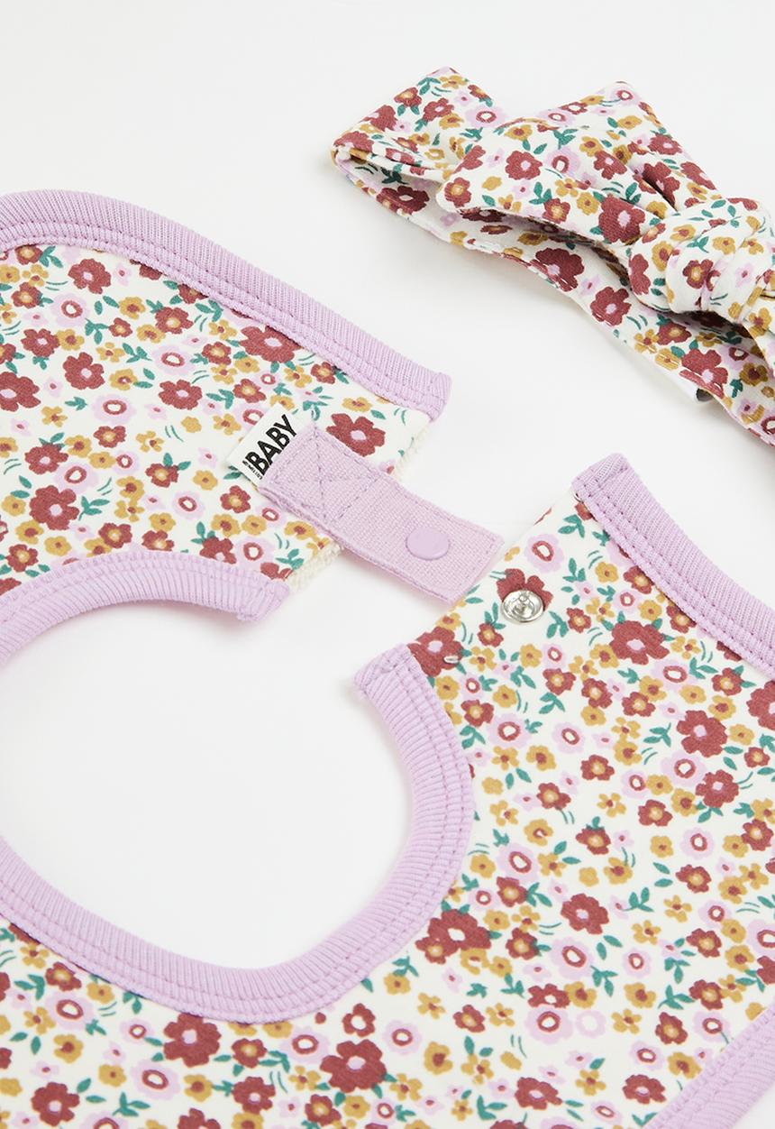Cotton On - The square bib & bow tie headband set - vanilla / helena floral