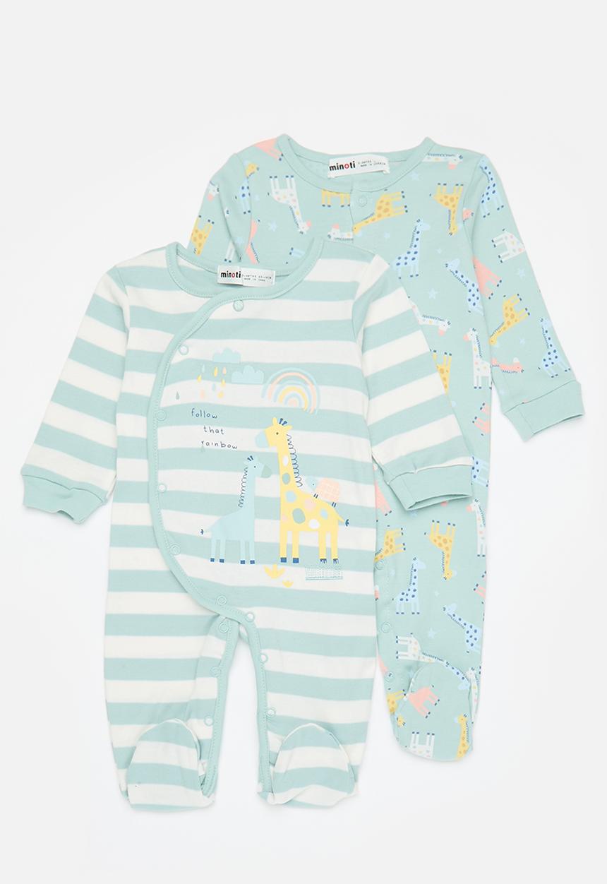 MINOTI - 2 Pack sleepsuit - green & white