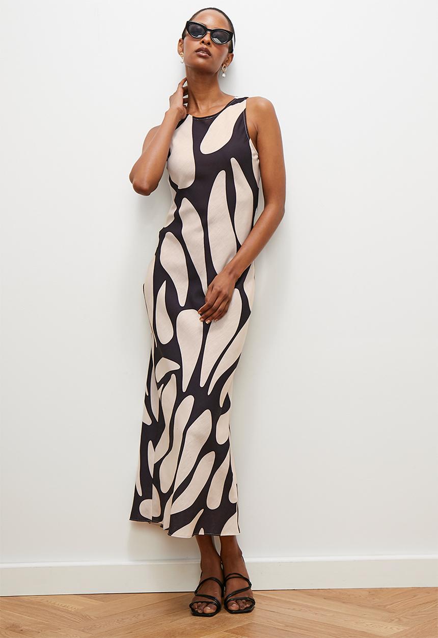 edit - Linen Blend Maxi dress with back detail - macro organic