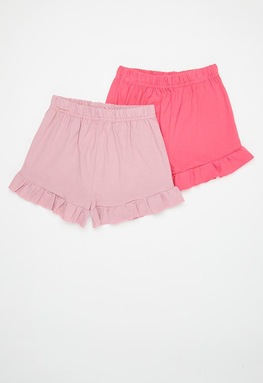Pop Candy - 2 Pack frill short - coral & pink