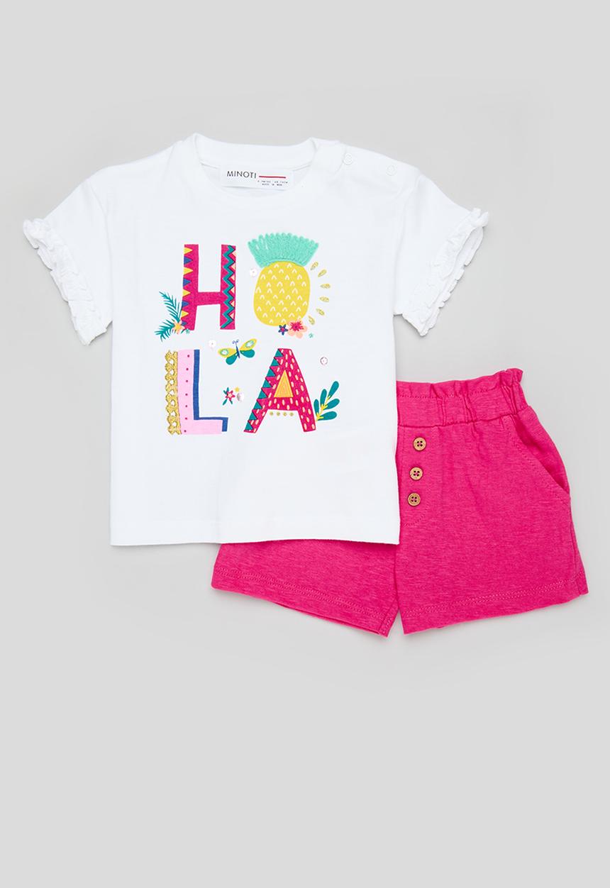 MINOTI - 2 Pack printed T-shirt & jersey short set - white & pink