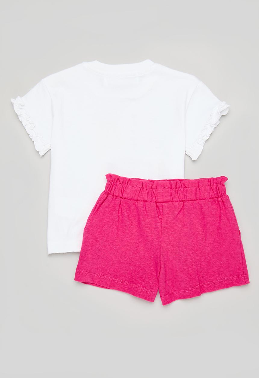 MINOTI - 2 Pack printed T-shirt & jersey short set - white & pink