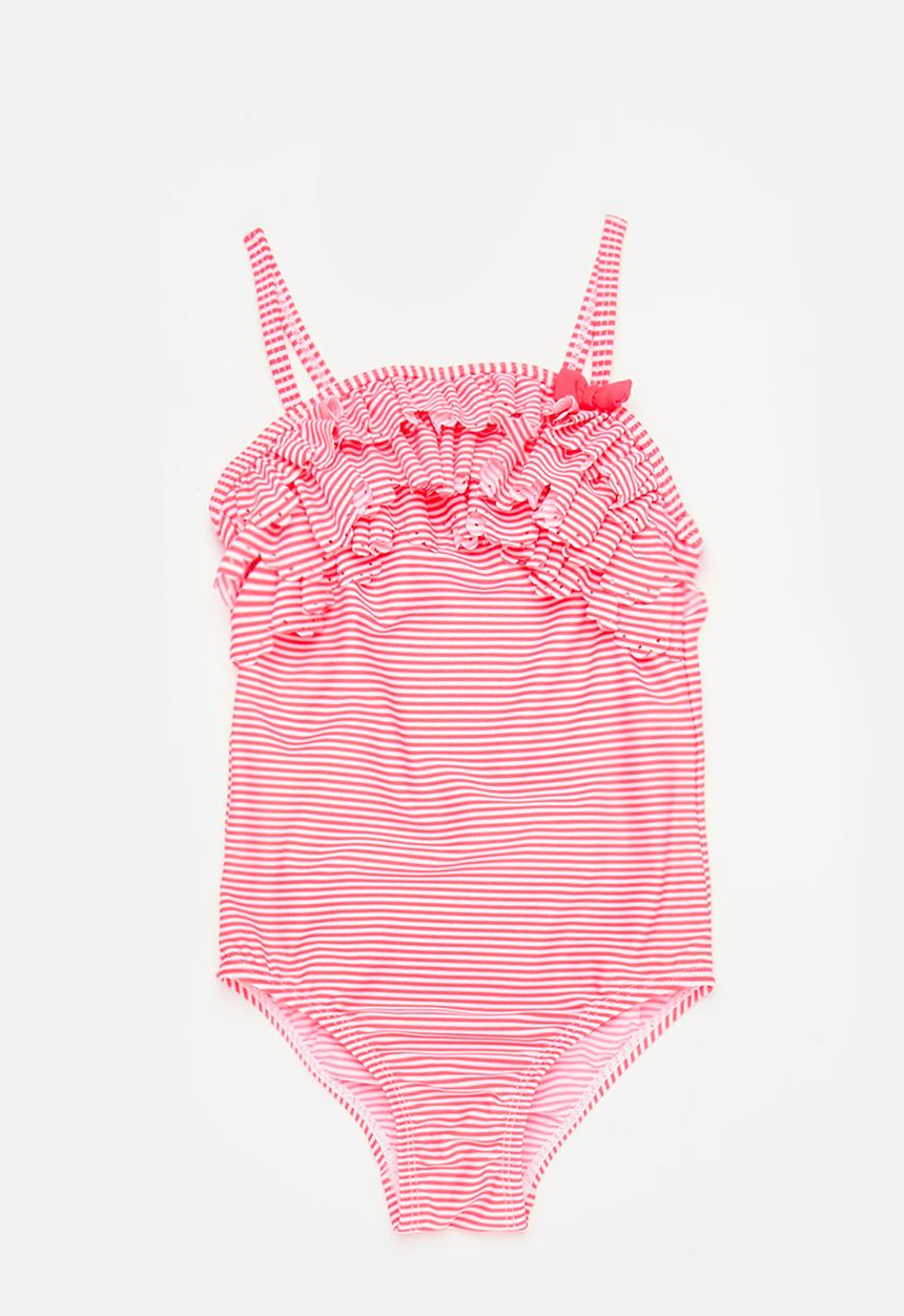 MINOTI - Striped laser cut swimsuit - pink