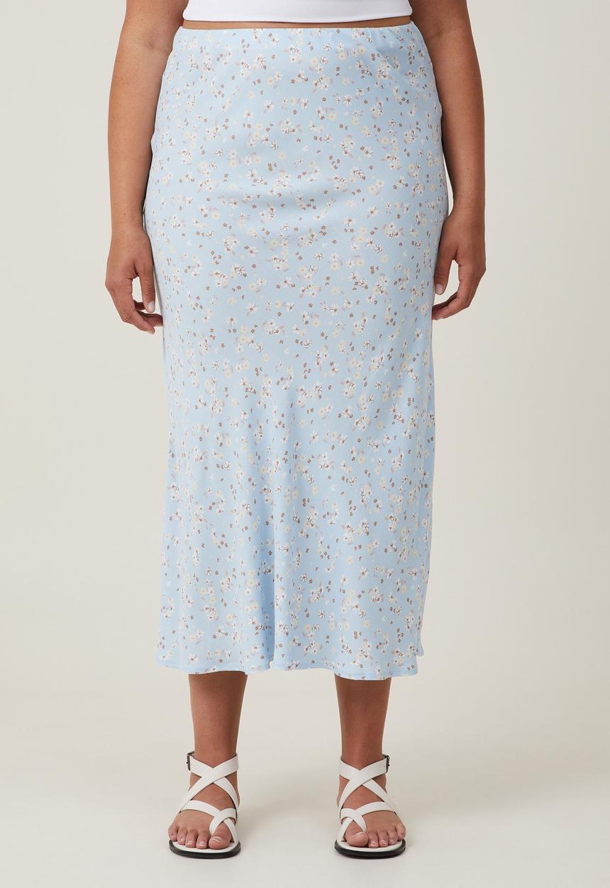 Cotton On - Plus bloom maxi slip skirt - martha ditsy coastal blue