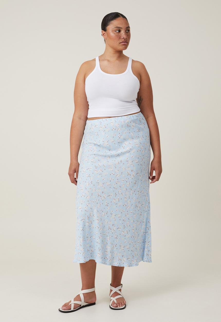 Cotton On - Plus bloom maxi slip skirt - martha ditsy coastal blue