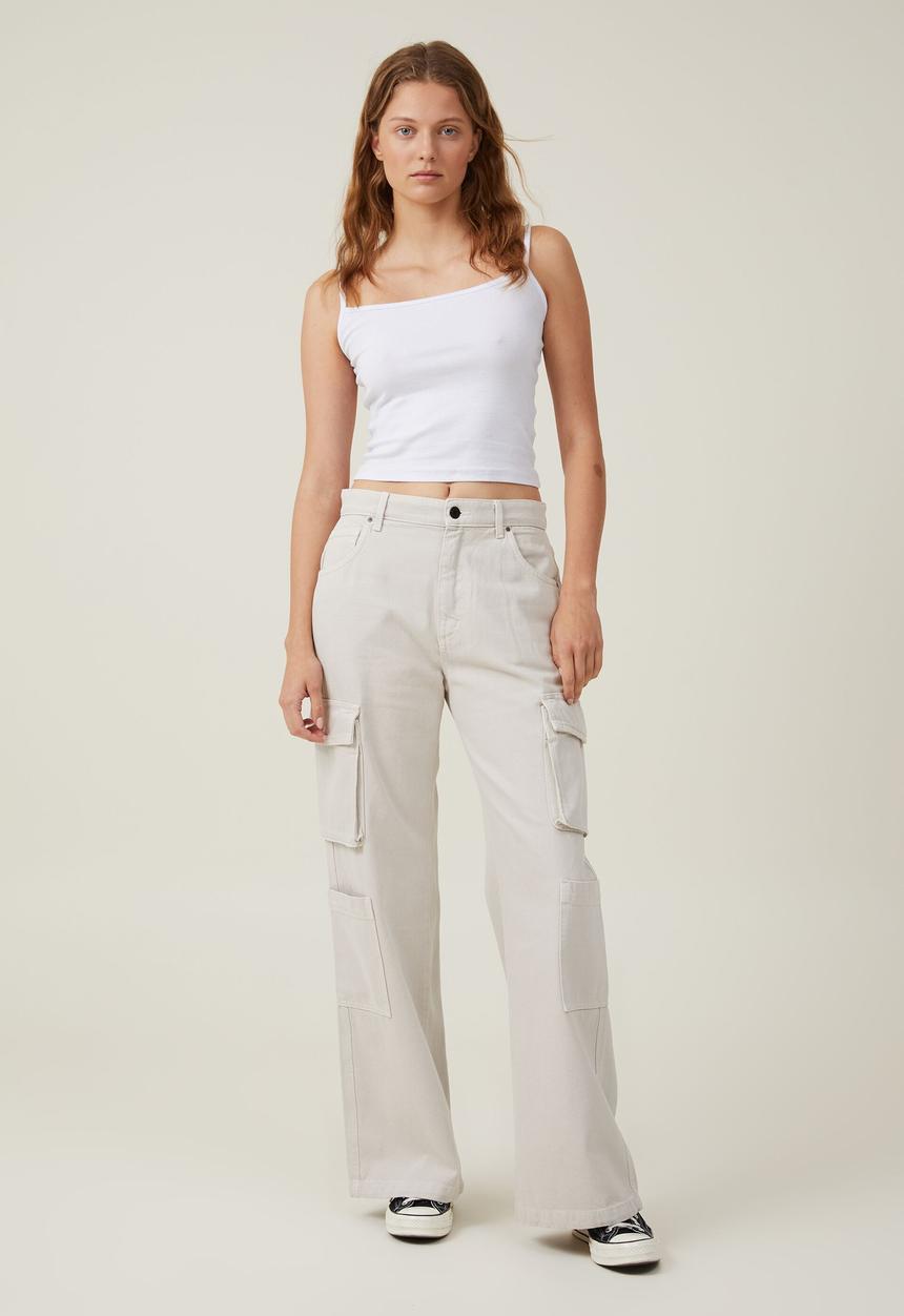 Cotton On - Cargo wide leg jean - soft taupe