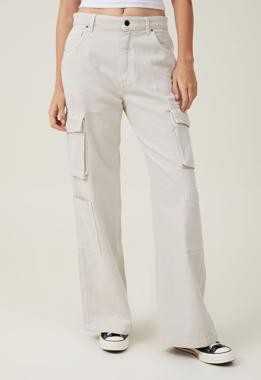 Cotton On - Cargo wide leg jean - soft taupe