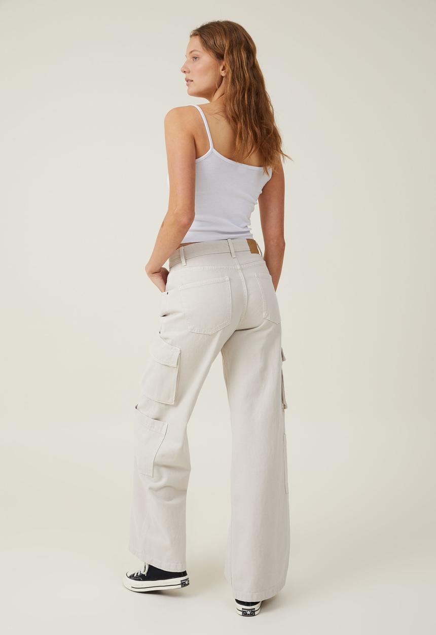 Cotton On - Cargo wide leg jean - soft taupe