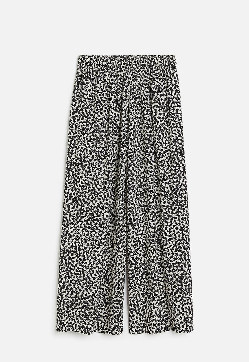 H&M - Cropped pull-on trousers - cream black patterned