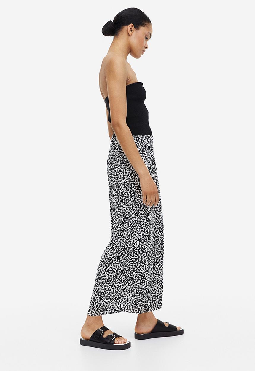 H&M - Cropped pull-on trousers - cream black patterned