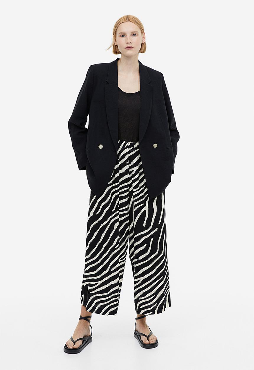 H&M - Cropped pull-on trousers - black zebra print
