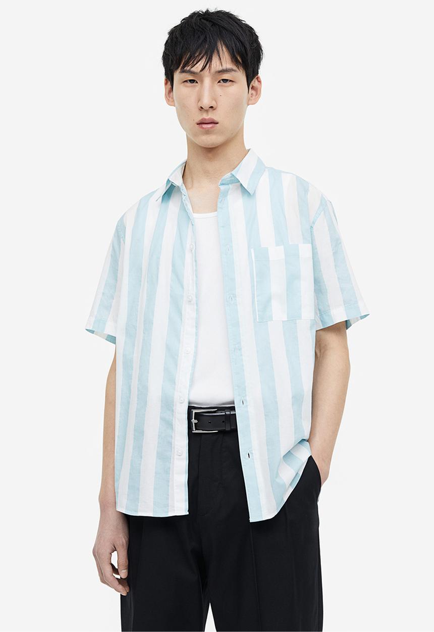 H&M - Cotton shirt regular fit - light blue striped