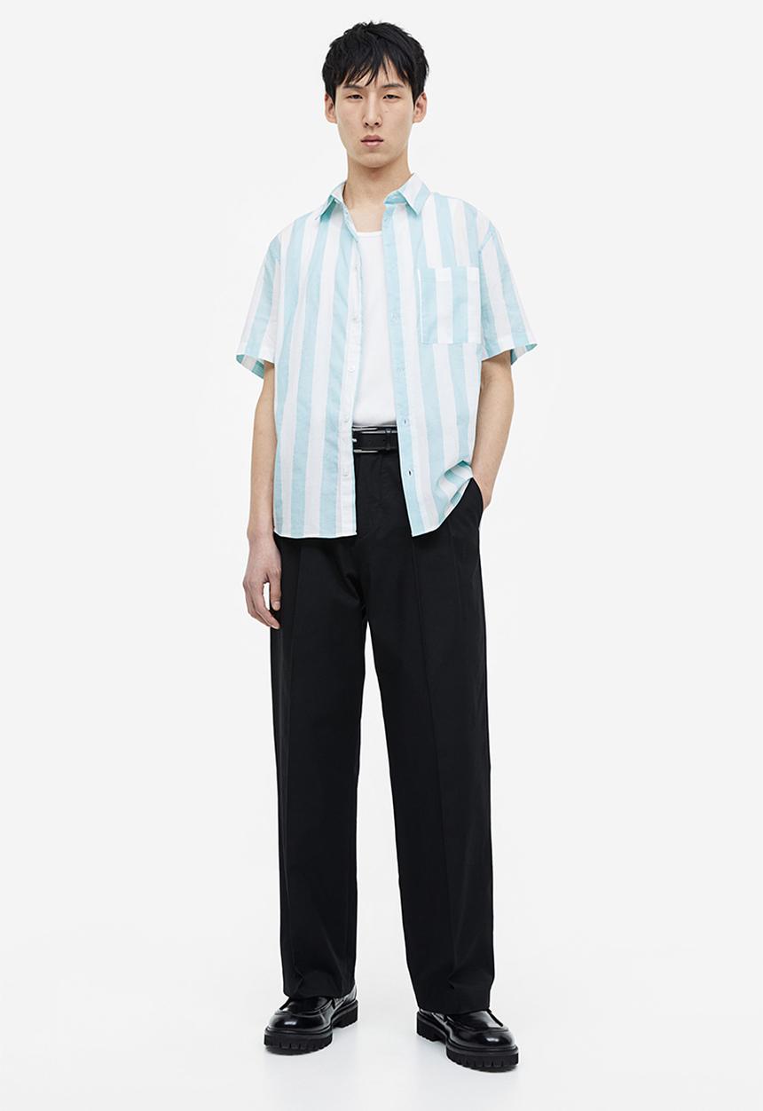 H&M - Cotton shirt regular fit - light blue striped
