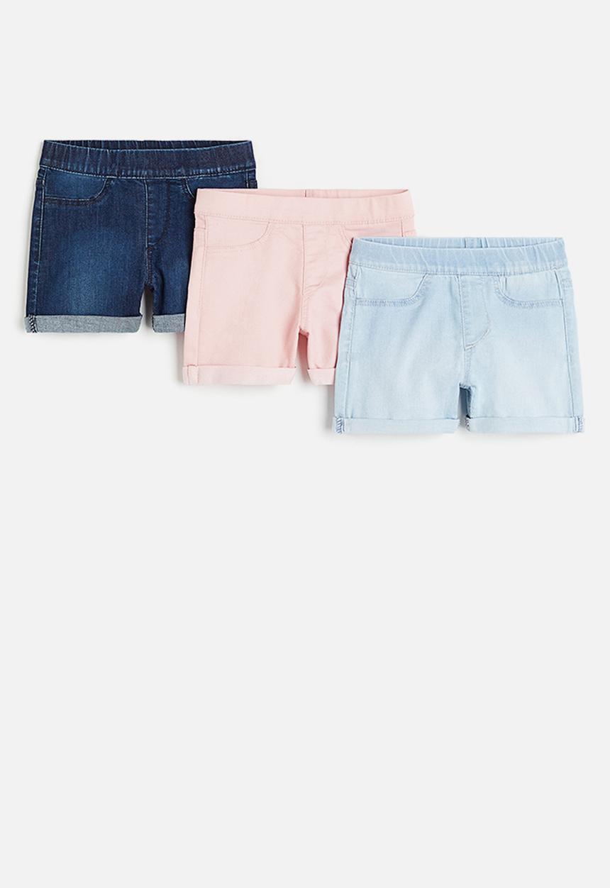 H&M - 3-pack denim shorts - blue & pink