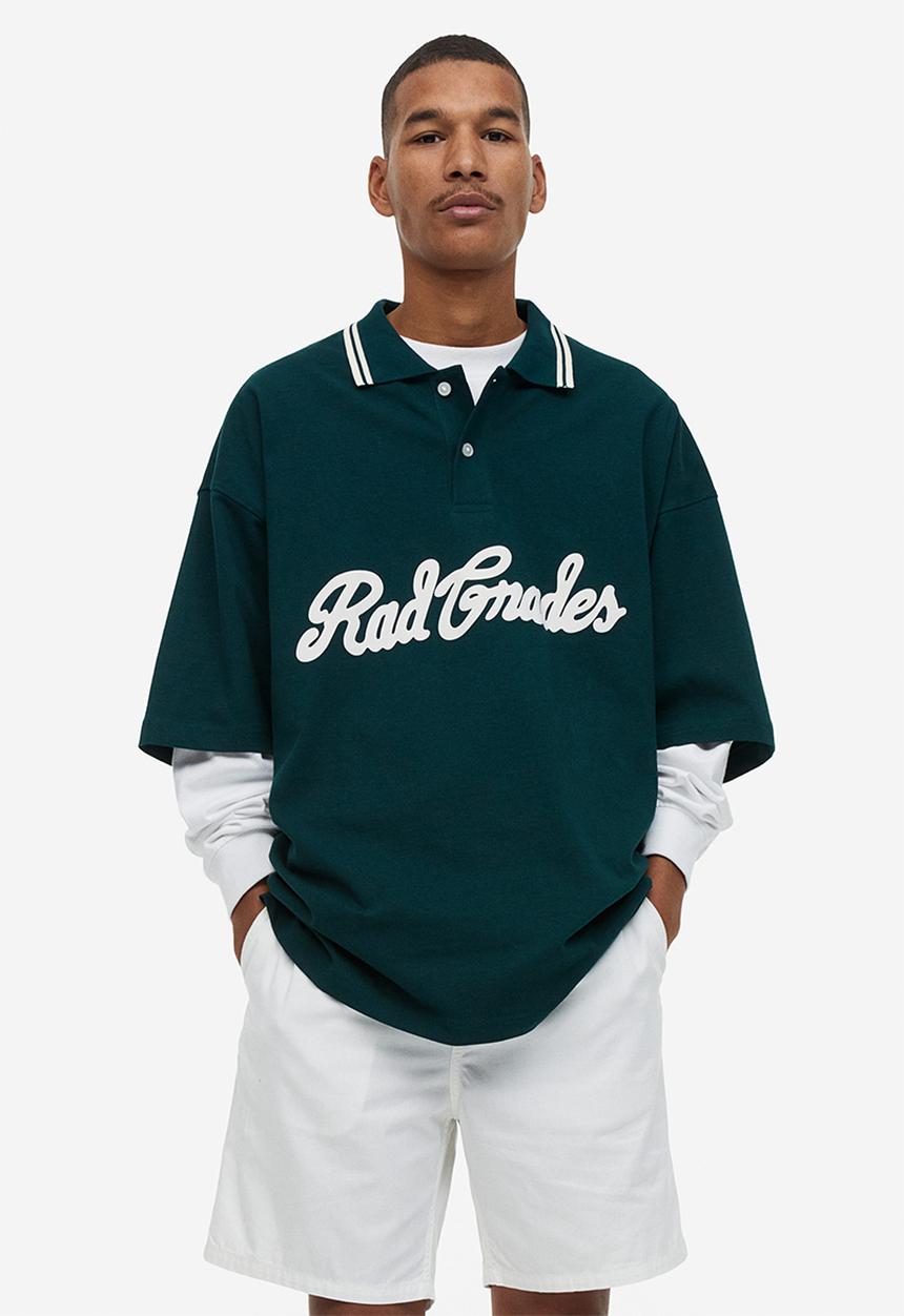 H&M - Oversized fit polo shirt - dark green rad grades 