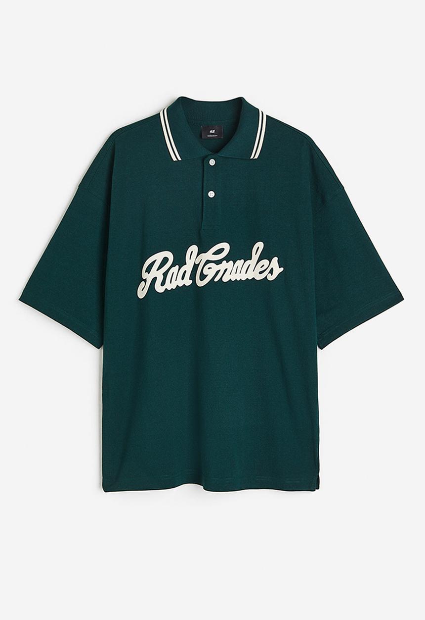 H&M - Oversized fit polo shirt - dark green rad grades 
