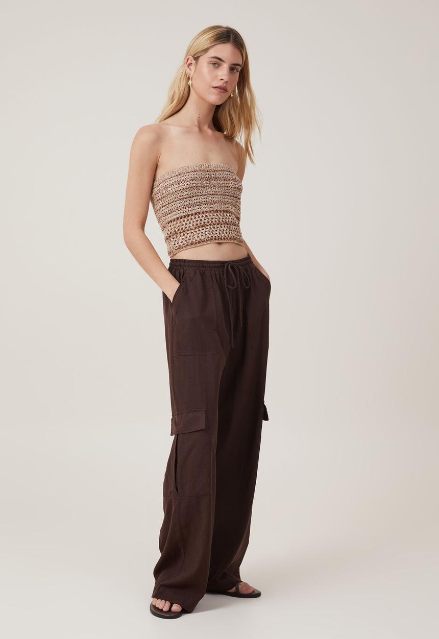 Cotton On - Haven utility wide leg pant - dark oak