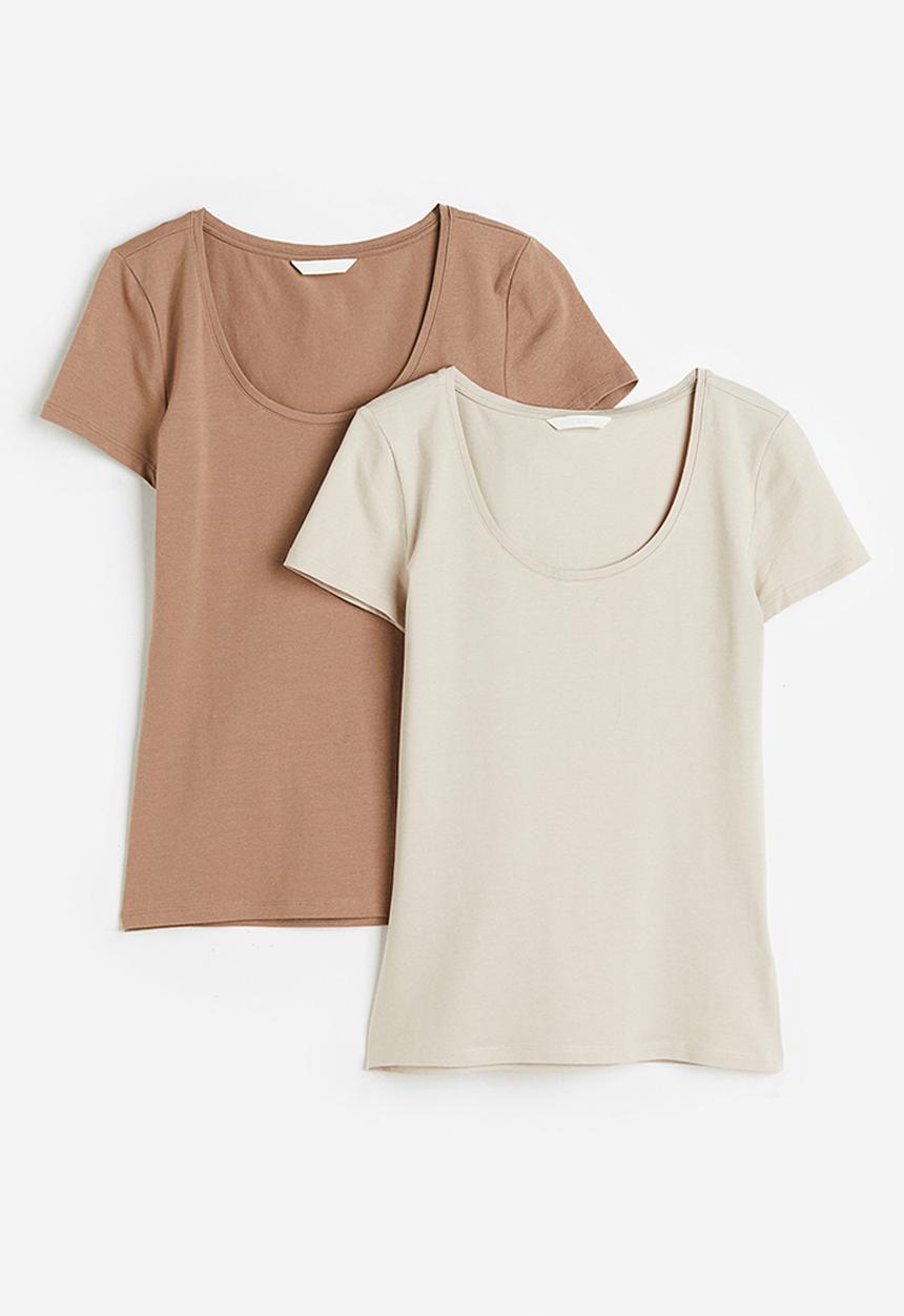 H&M - 2-Pack jersey tops - beige light beige 