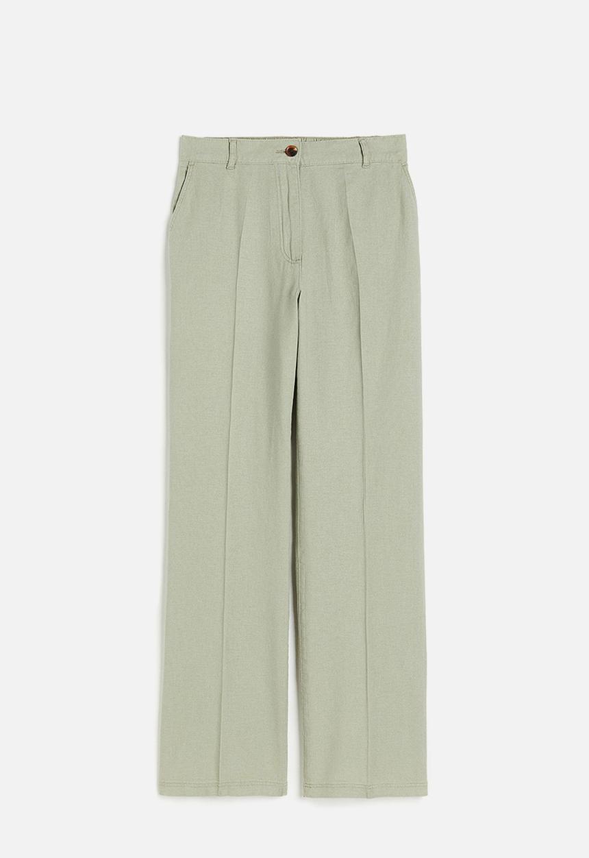 H&M - Linen-blend twill trousers - light khaki green
