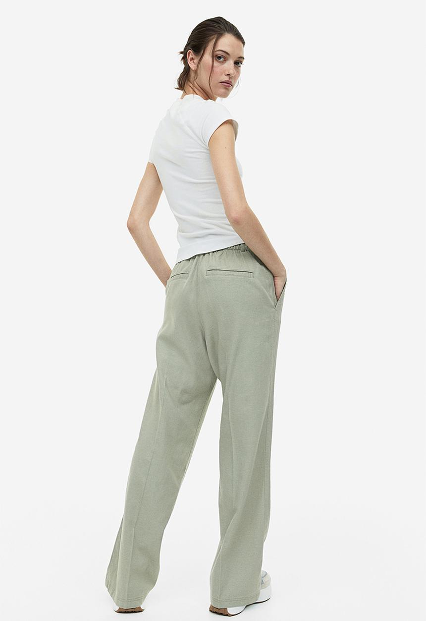 H&M - Linen-blend twill trousers - light khaki green