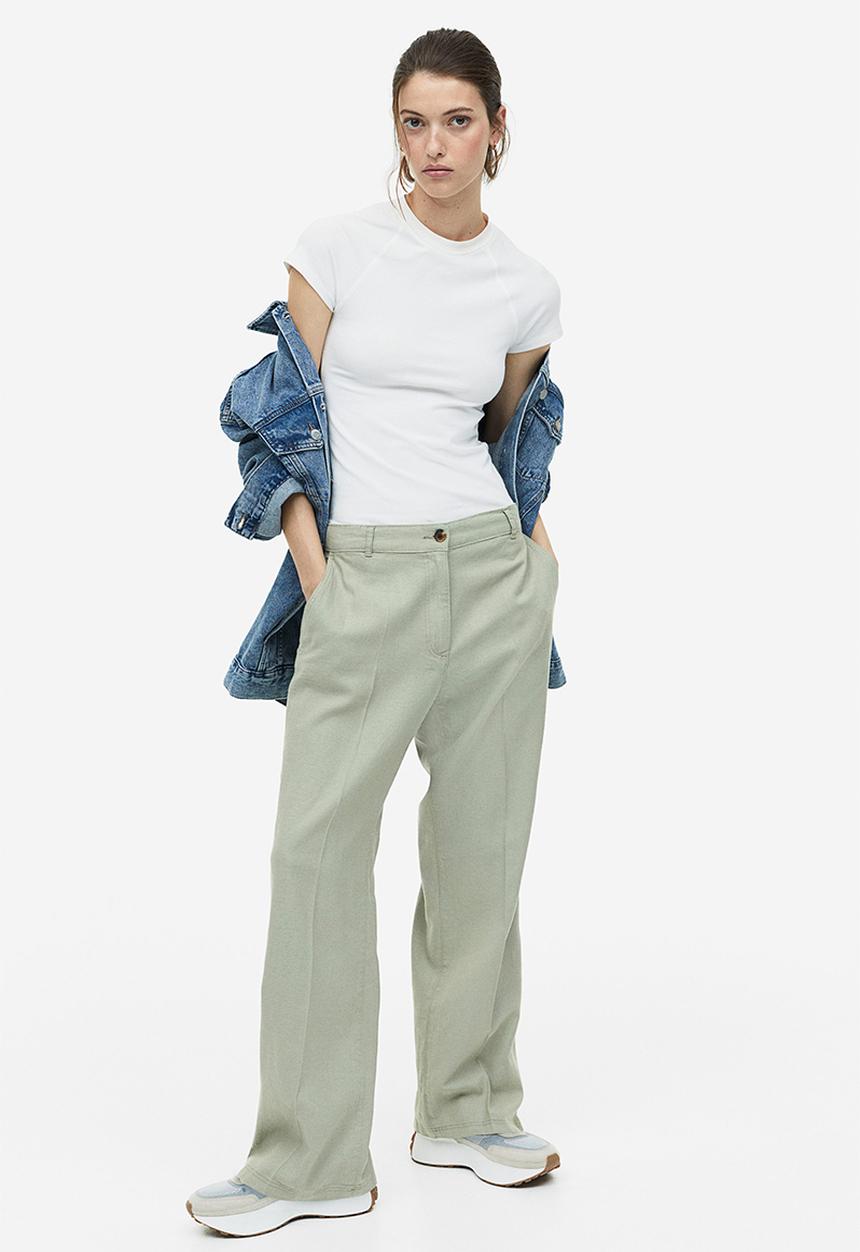 H&M - Linen-blend twill trousers - light khaki green