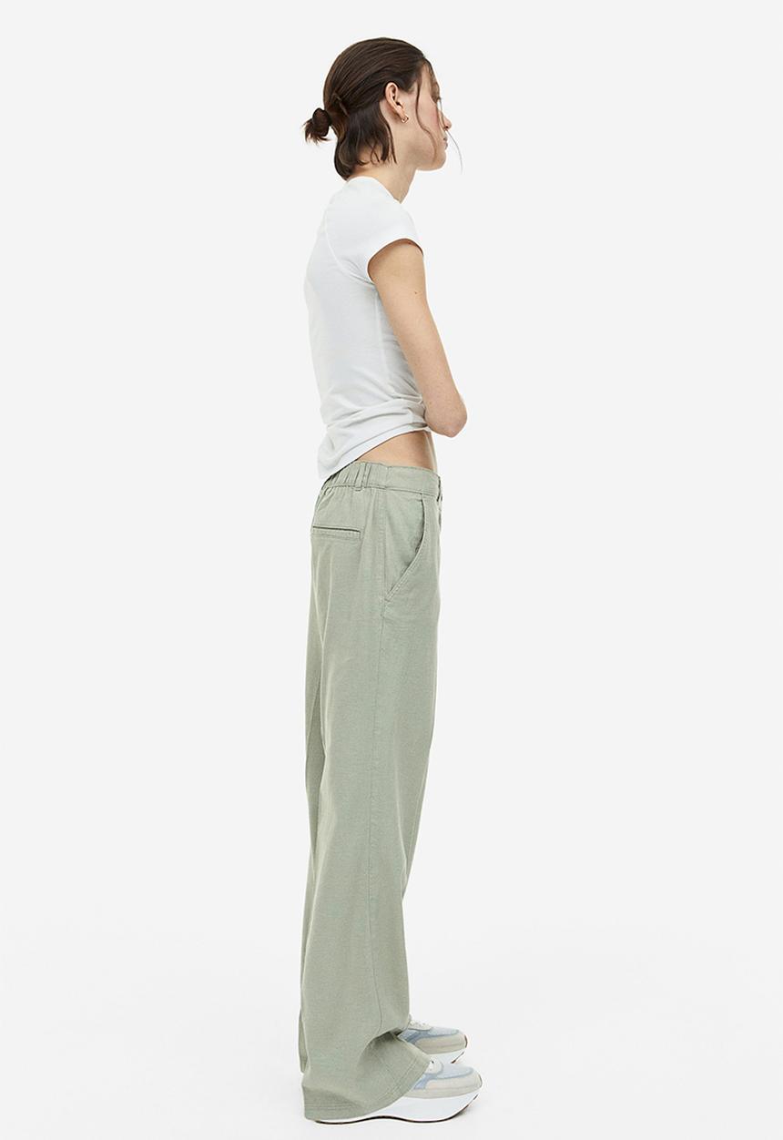 H&M - Linen-blend twill trousers - light khaki green