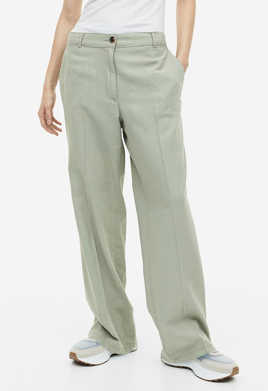 H&M - Linen-blend twill trousers - light khaki green