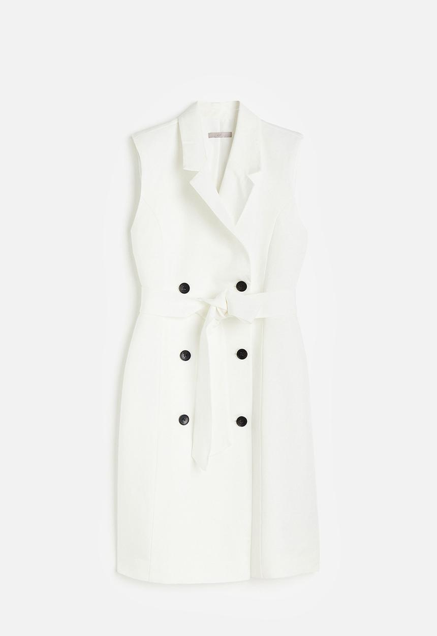 H&M - Linen-blend tie-belt dress - white