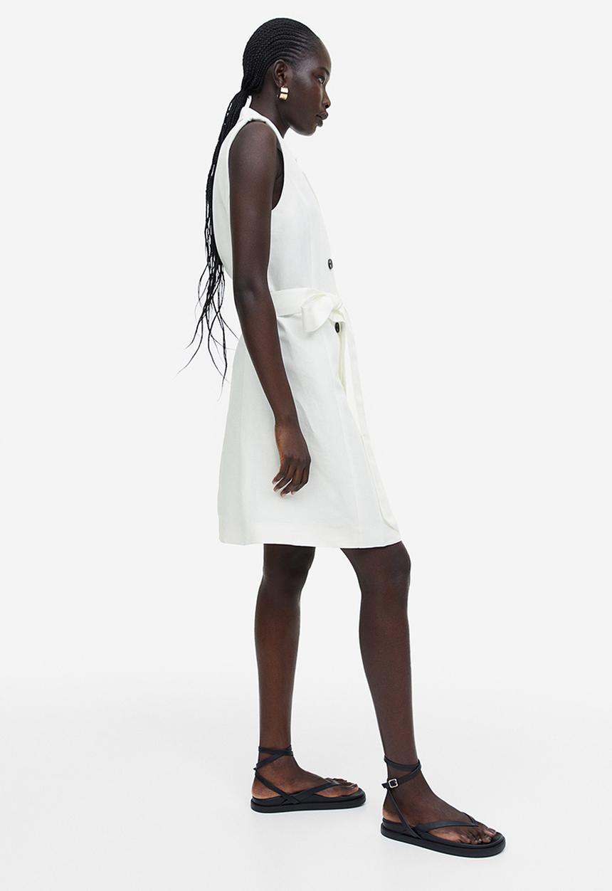 H&M - Linen-blend tie-belt dress - white