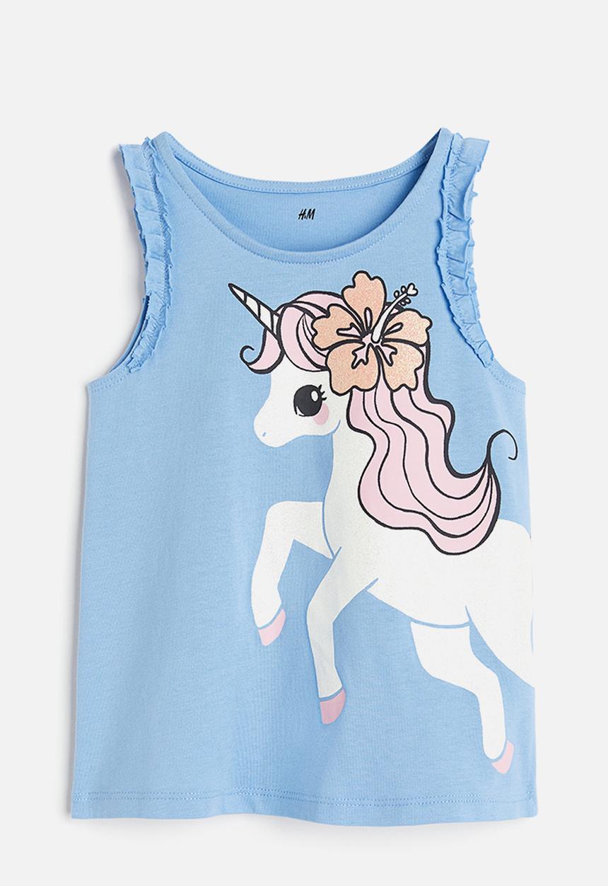 H&M - Frill-trimmed vest top - light blue unicorn
