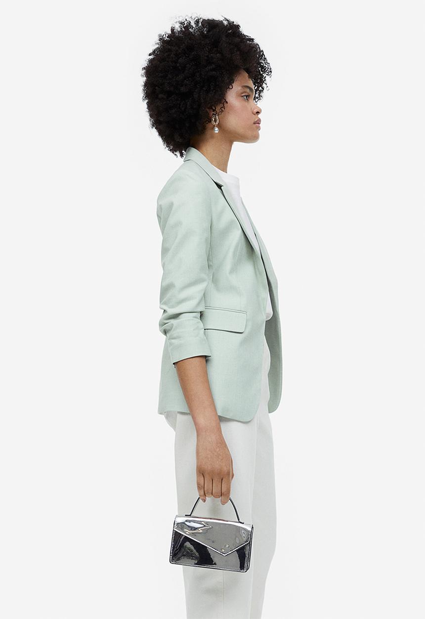 H&M - Gathered-sleeve blazer - mint green 