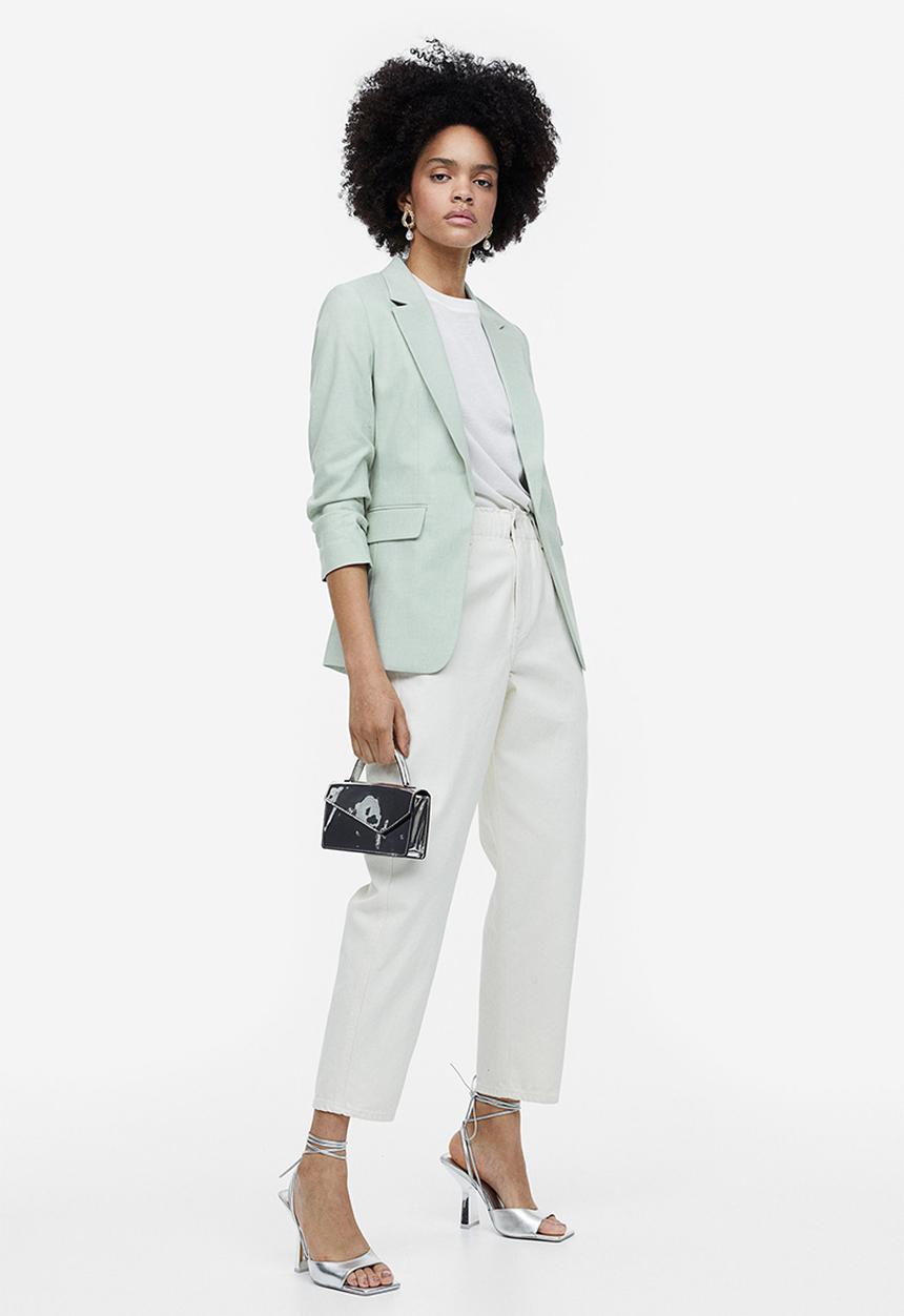 H&M - Gathered-sleeve blazer - mint green 